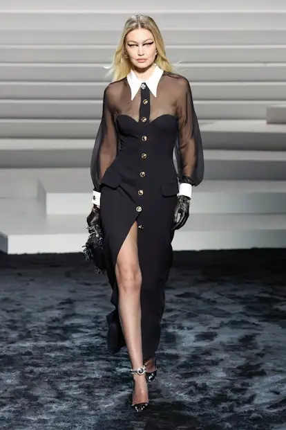 Gigi Hadid walks the runway during the Versace Ready to Wear Fall/Winter 2024-2025 fashion show.