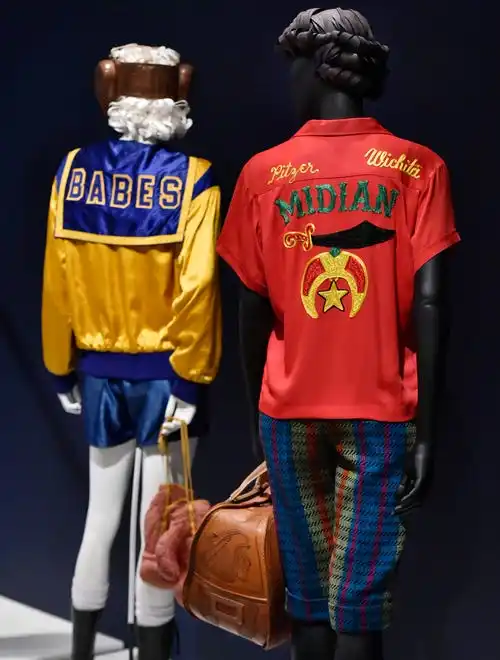 A women's boxing outfit from the 1940s and a women's bowling outfit from the 1950s. The newest exhibit at The Cummer Museum of Art and Gardens, Sporting Fashion: Outdoor Girls 1800 to 1960 opened Wednesday, February 28, 2024. The exhibit is made up of 65 ensembles of women's clothing and other related accessories designed, starting in the early 1900s to simply allow women to get outside to walk and garden and as more opportunities opened up, more activity specific clothing was designed with Western cultural expectations taken into account. The exhibit was organized by the American Federation of the Arts and FIDM Museum of the Fashion Institute of Design & Merchandising in Los Angeles.