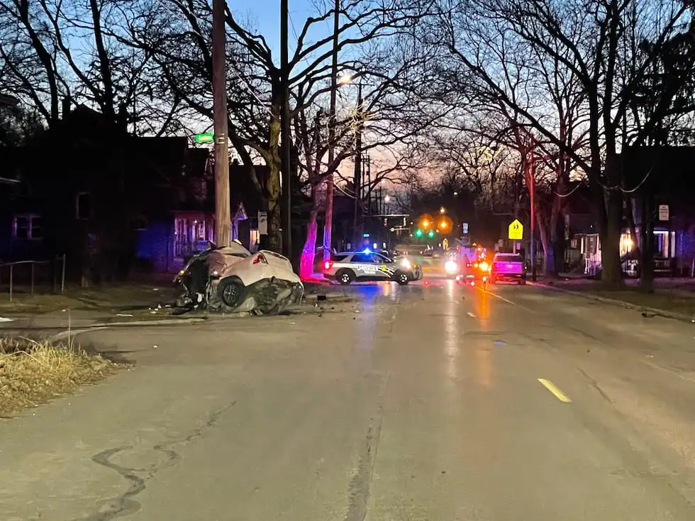 The car hit a pole on Cordova Street, near South Avenue Sunday morning.