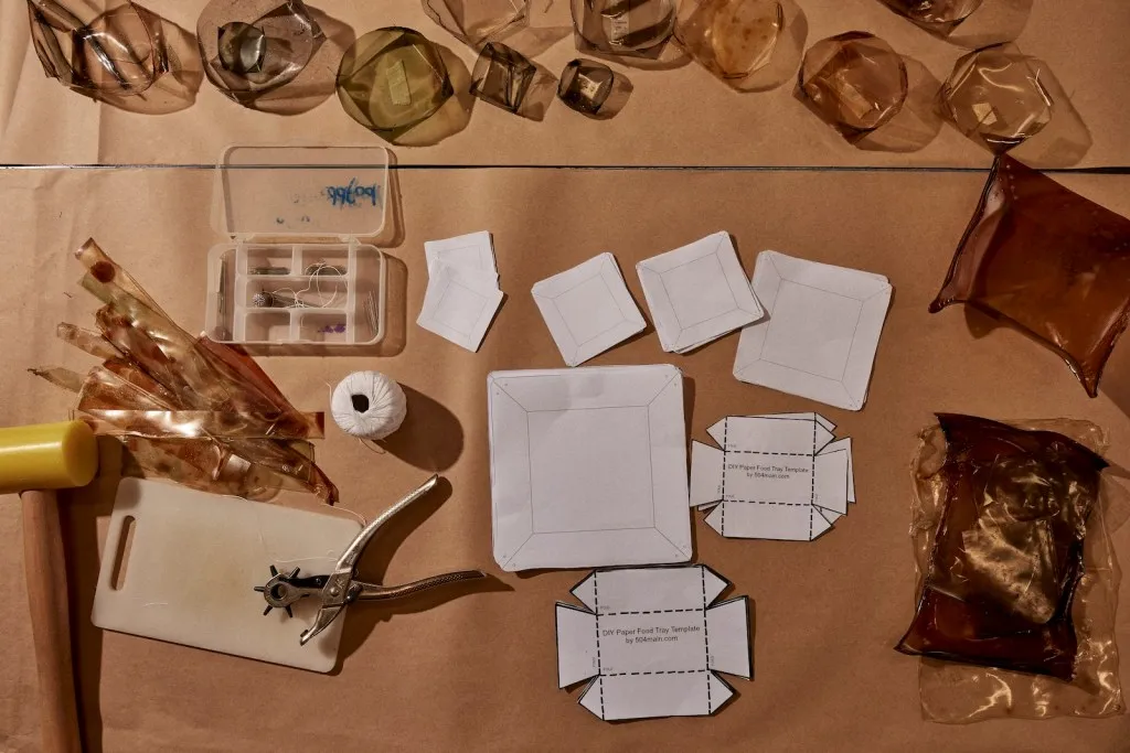Crafting materials on a table.