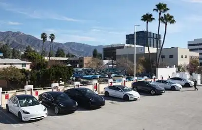 Electric cars at a collective charging point.