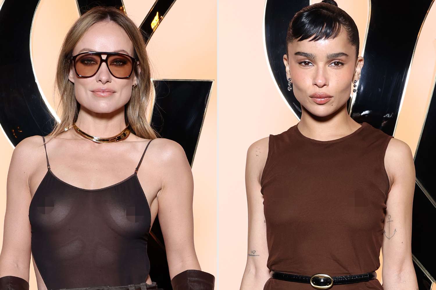 Olivia Wilde and Zoë Kravitz Lead a Nipple-Baring Parade in NSFW Looks at Saint Laurent Fashion Show