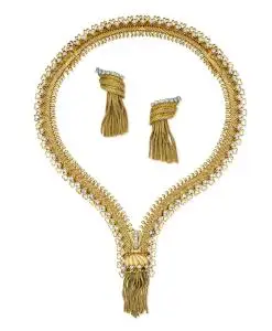 Van Cleef & Arpels Gold and Diamond Zip Necklace and Earrings