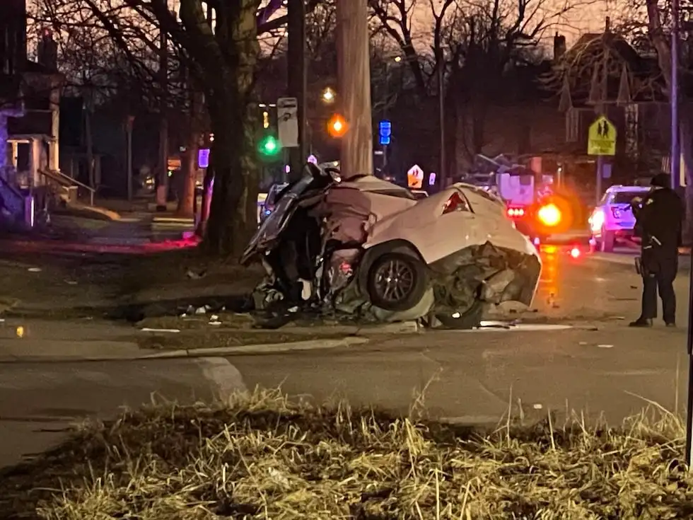 The car hit a pole on Cordova Street, near South Avenue Sunday morning.