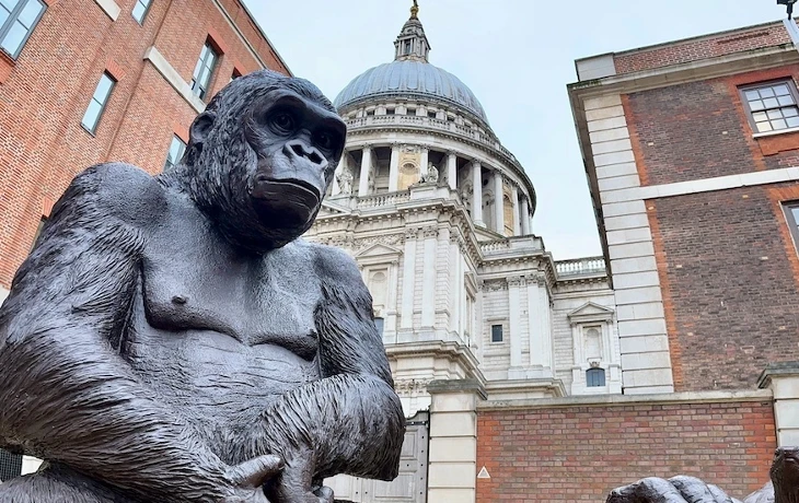 A giant gorilla statue in front of St Paul's Cathedral