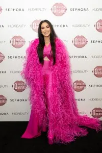 DUBAI, UNITED ARAB EMIRATES - FEBRUARY 16: Huda Kattan attends the Huda Beauty Sephora Customer Meet and Greet to celebrate the 10-year anniversary of Huda Beauty at the Sephora Dubai Mall on February 16, 2023 in Dubai, United Arab Emirates. (Photo by Cedric Ribeiro/Getty Images for Huda Beauty)