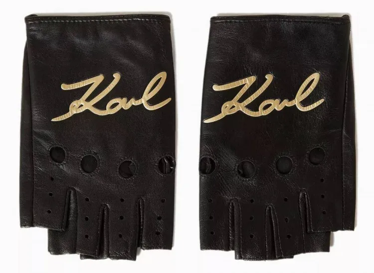 K/signature rock-chic fingerless gloves in leather, Karl Lagerfeld