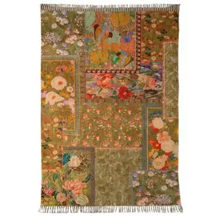 Dark green floral rug