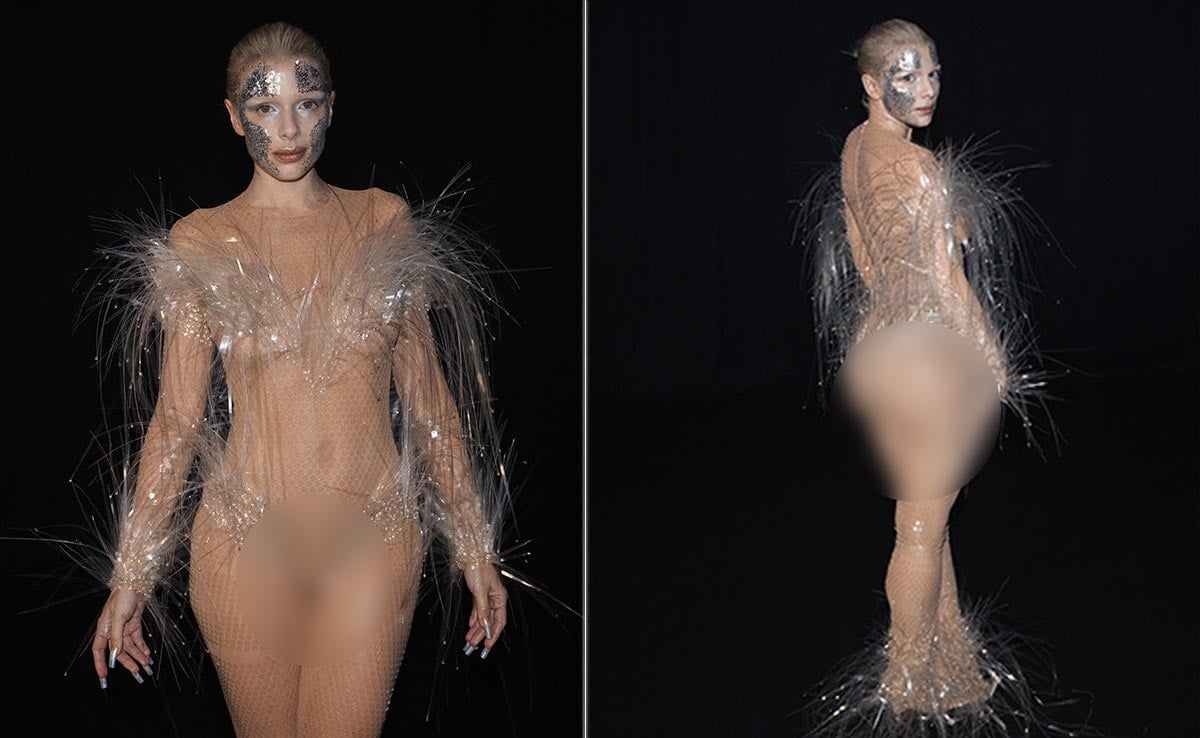 Just Julia Fox Dropping Jaws With Her Feathered Sheer Sequin Bodysuit At Paris Fashion Week