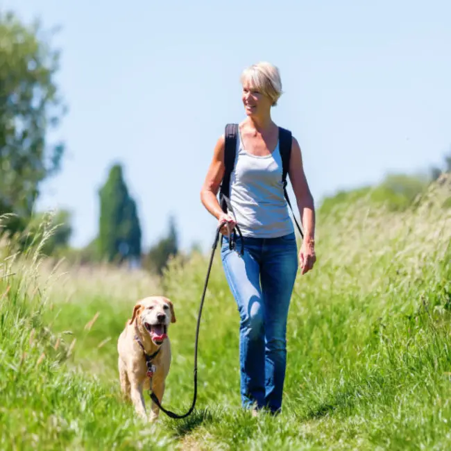 woman walking with dog