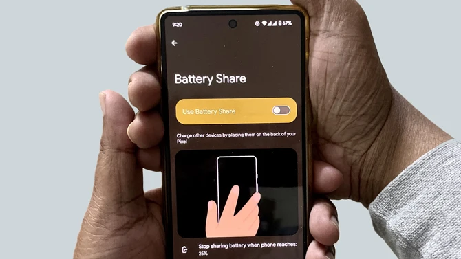 Google Pixel showing Battery Share settings.