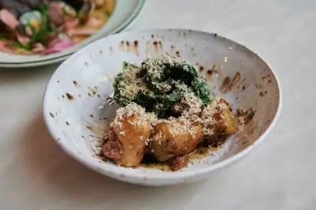 ‘Utterly heavenly’: the Blue Pelican’s potatoes with walnut miso topped with cavolo nero.