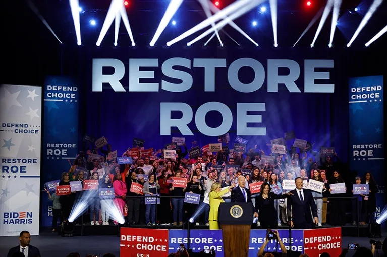 First lady Jill Biden, President Joe Biden, Vice President Kamala Harris and Second gentleman Douglas Emhoff on stage during a campaign rally in Virginia.