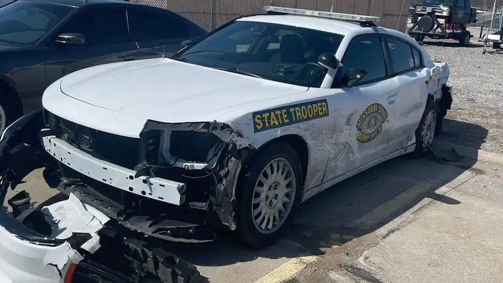 MSHP posted the photos of the damaged patrol car on Facebook.