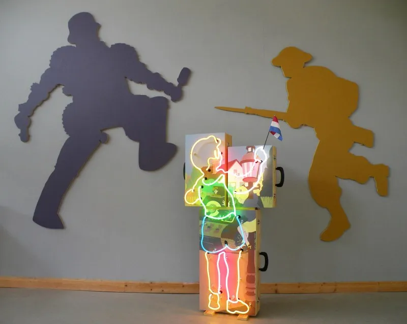 Willem Volkersz, “When I Was a Boy,” 2008. Neon, wood, acrylic/latex paint, found object; 96 x 128 x 25 inches. Collection of the artist.