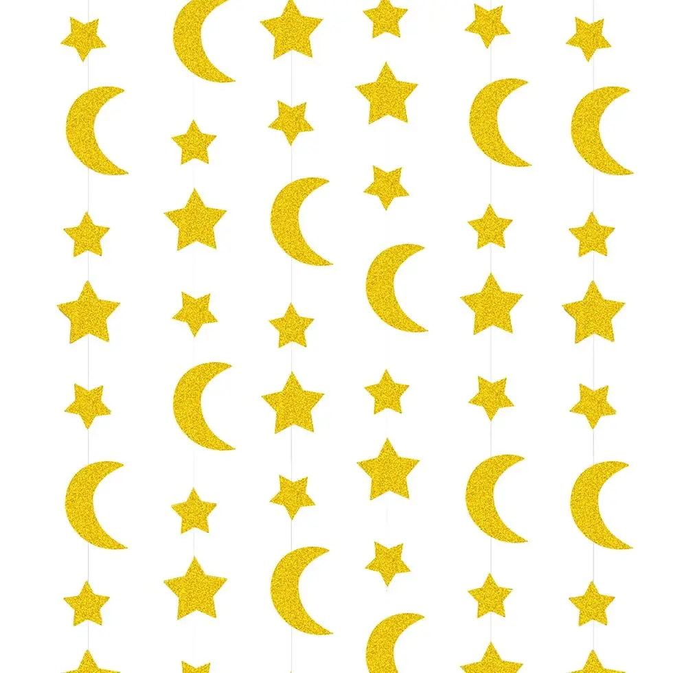 Gold Stars and Crescent Moon Paper Garlands