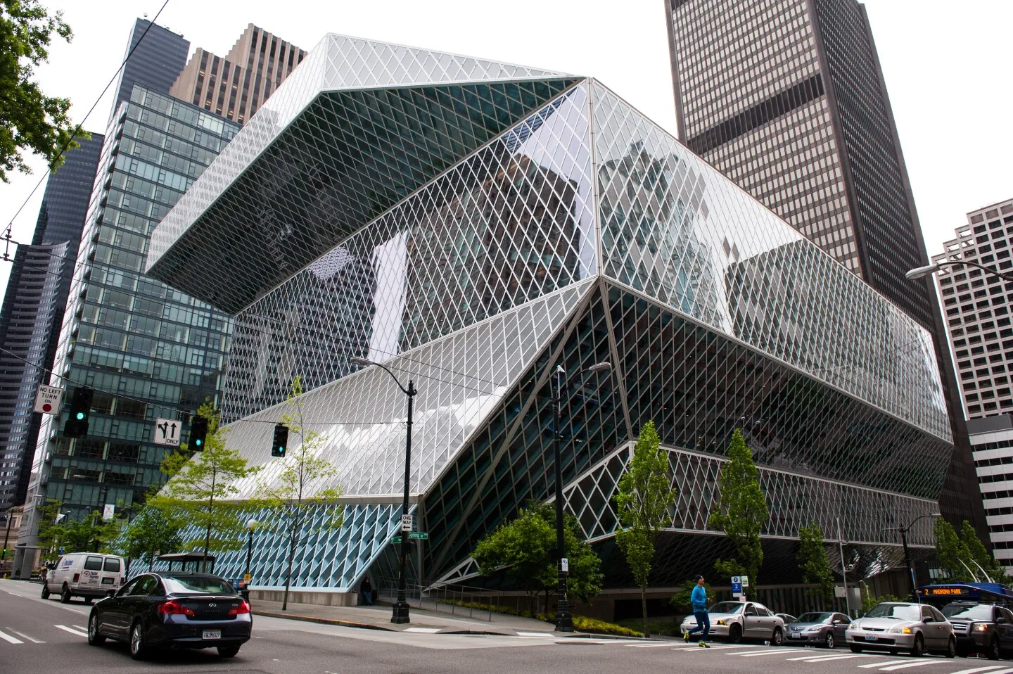 The angular, glassy exterior of Seattle Central Library