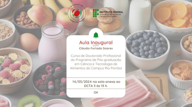 Aula inaugural do Doutorado em Ciência e Tecnologia de Alimentos acontece nesta quinta, 14/03