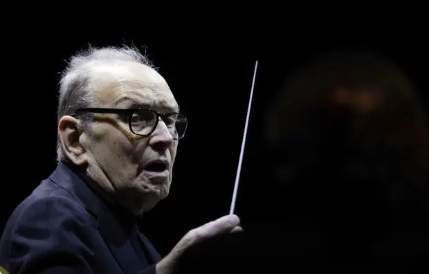 A 2018 photo of composer and conductor Ennio Morricone, in Milan, Italy. (AP/Luca Bruno)