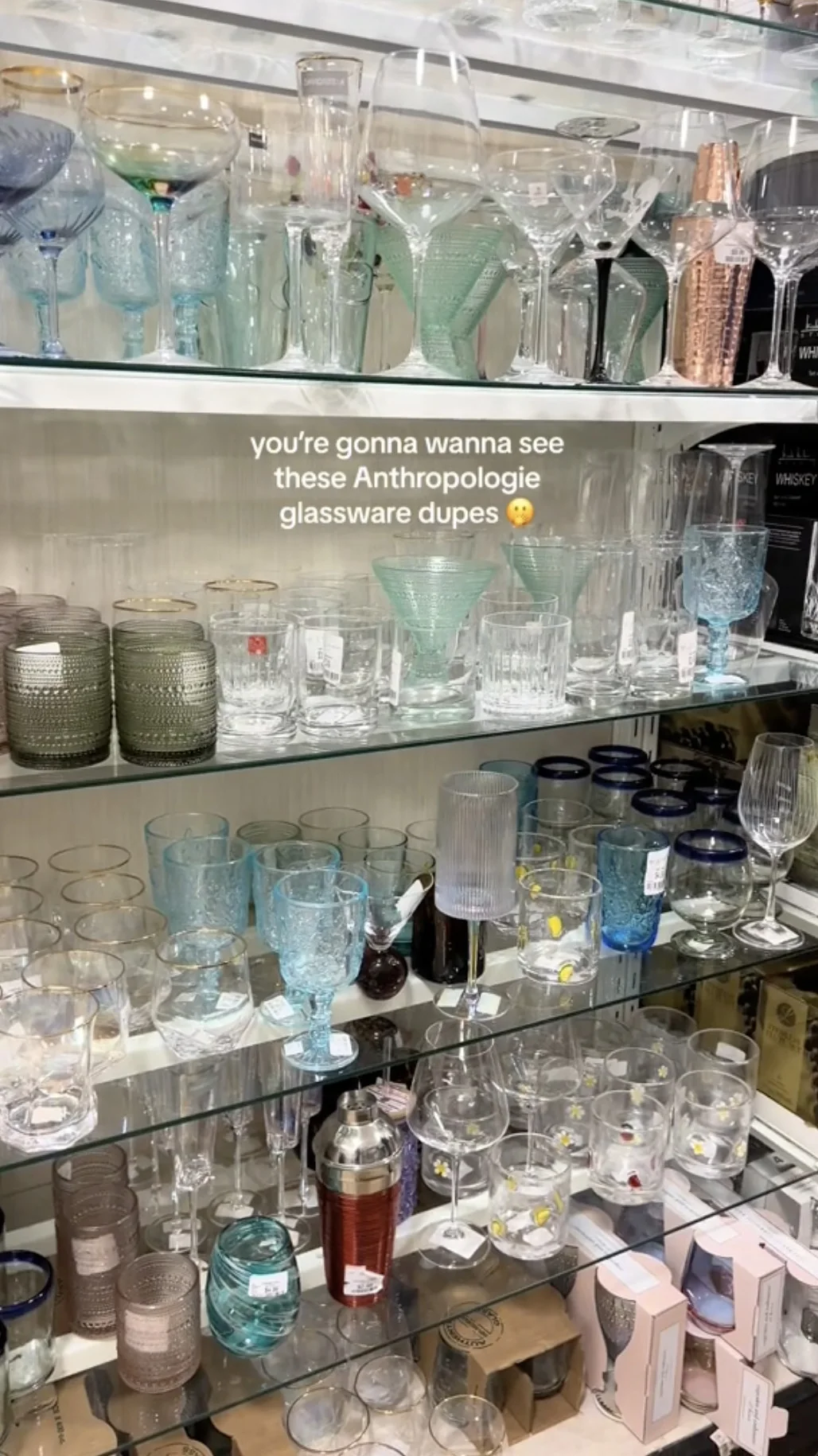 Carissa showed shelves at HomeGoods full of different glass designs