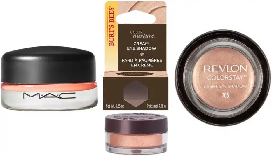 MAC Pro Long Wear Paint Pot in Painterly; Burt’s Bees Color Nurture Cream Eyeshadow in Caramel Buttercream; Revlon ColorStay Creme Eyeshadow in Creme Brulee