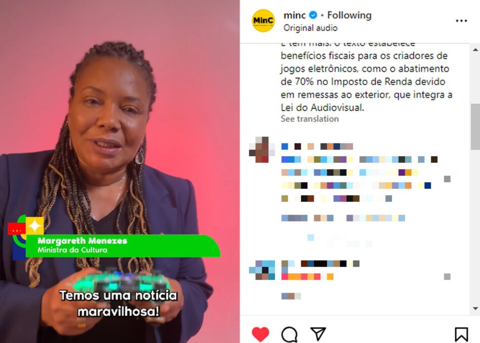 Margareth Menezes, ministra da Cultura de Lula, celebra Marco Legal dos Games: “pauta prioritária”