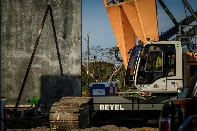 Tilt-wall construction continues at The Education Foundation of Palm Beach County's new Innovation Hub near Barton Elementary School on March 8, 2024, on the south-side of Lake Worth Beach, Fla. The new facility is planned to be open by December this year.