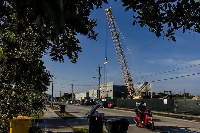 Tilt-wall construction continues on The Education Foundation of Palm Beach County's new Innovation Hub near Barton Elementary School on March 8, 2024, on the south-side of Lake Worth Beach, Fla. The new facility is planned to be open by December this year.