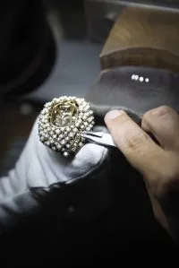 Inside the Damiani atelier where the Mimosa Eternal Blue pendant is crafted.