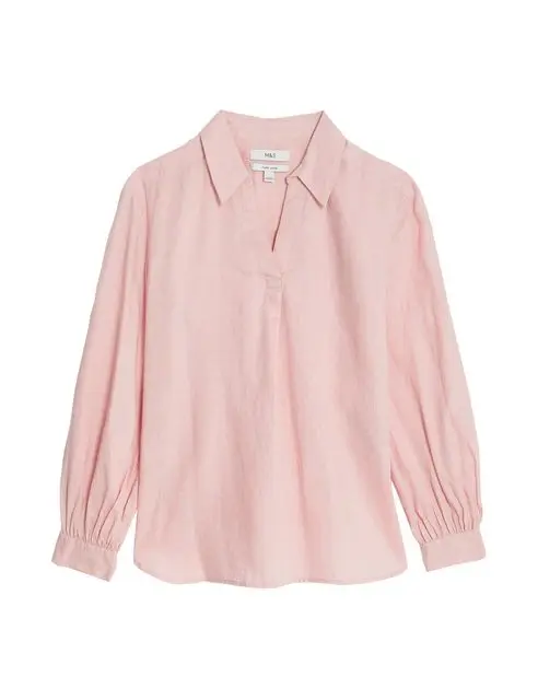 Pure linen collared popover blouse, £39.50, M&S