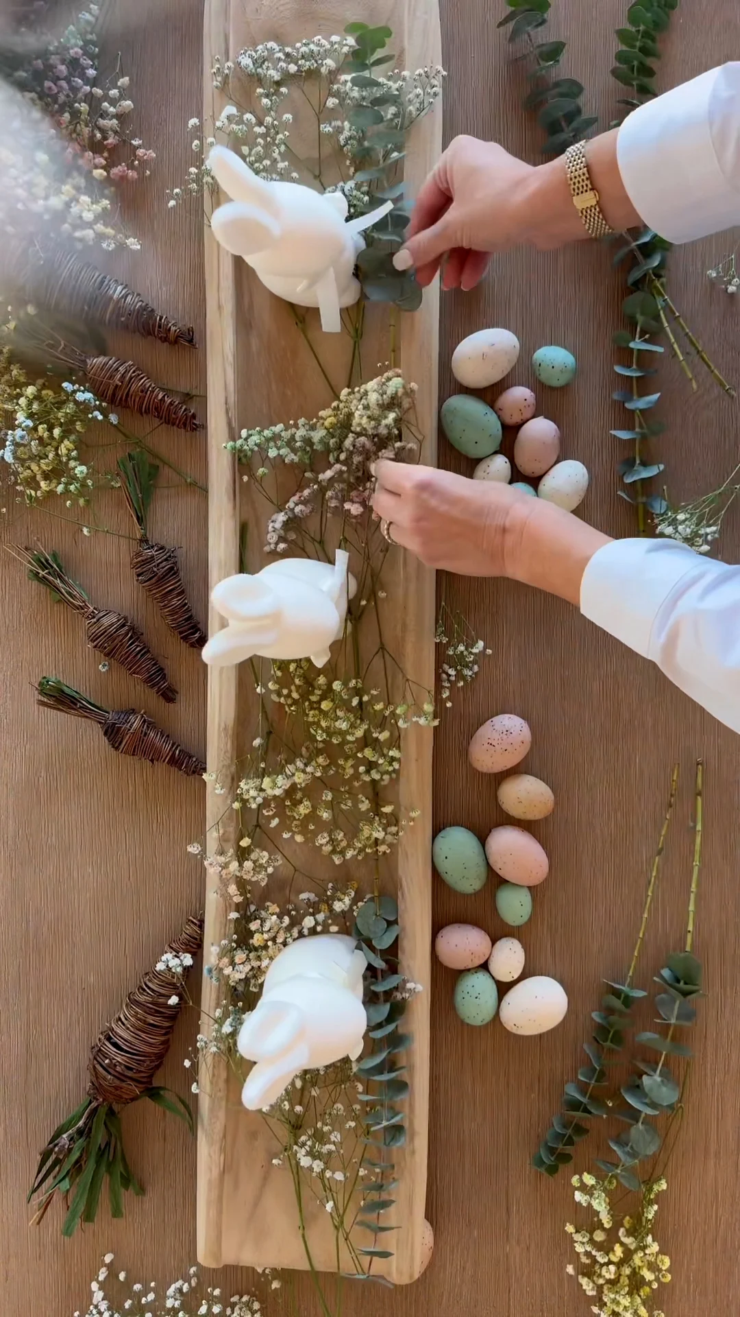 She filled a $42 Amazon bowl find with flowers and bunnies