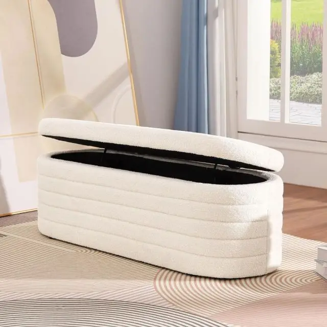 ivory upholstered storage bench