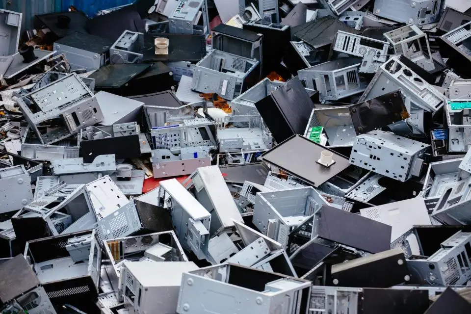 Scrap metal, iron and computer dump for recycling or safe disposal. Ulsan, South Korea.