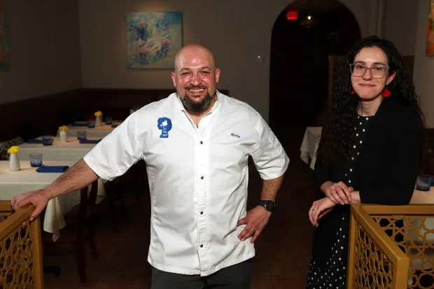 Chef Matteo Lo Bianco, left, and co-owner Mariam Shahsavarani at Maman Zari restaurant in Chicago's Albany Park neighborhood are seen on Wednesday, March 13, 2024. (Terrence Antonio James/Chicago Tribune)