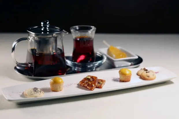 The shirini/cookie course with tea service at Maman Zari restaurant in Chicago's Albany Park neighborhood is seen on Wednesday, March 13, 2024. (Terrence Antonio James/Chicago Tribune)