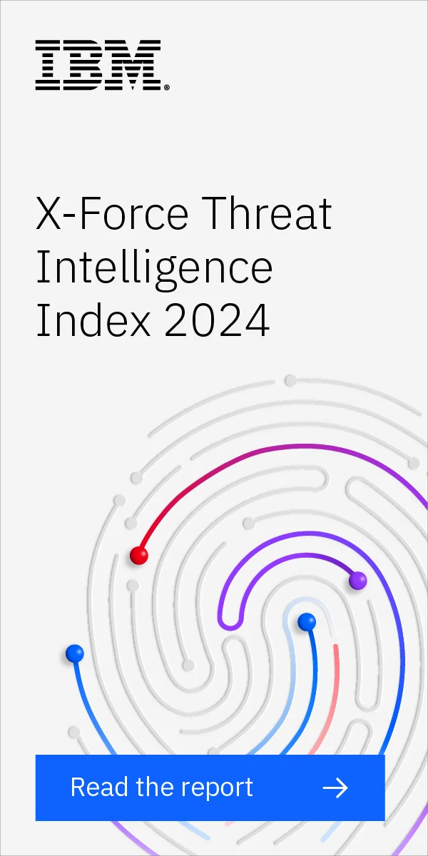 Threat Intelligence Index report promo with red, purple & blue fingerprint image