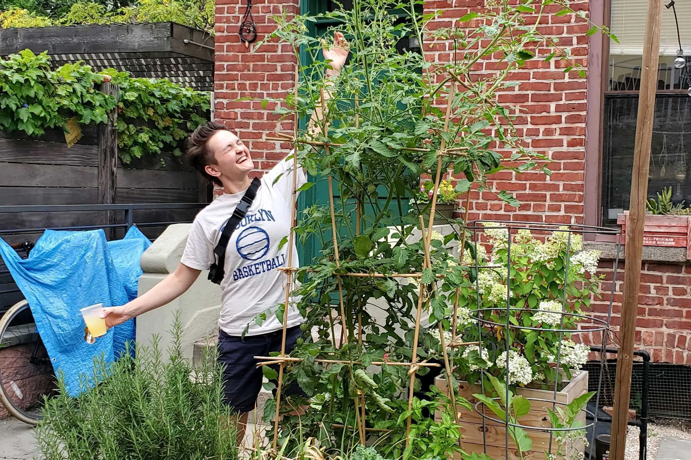 Becca in her garden