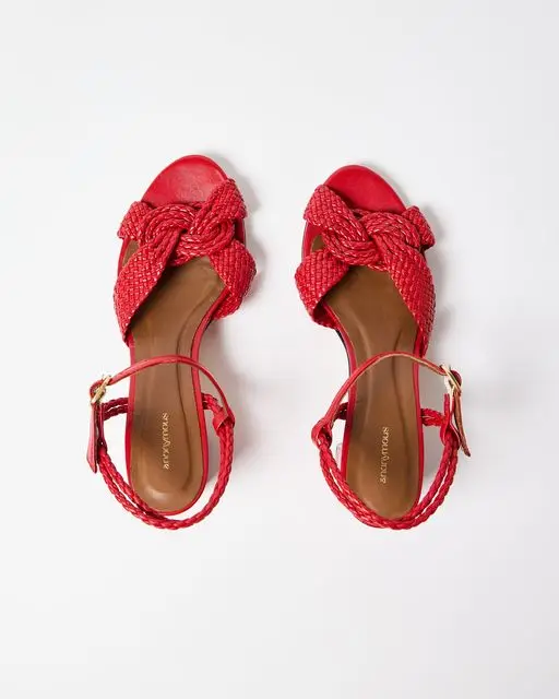 Copenhagen Dilaya 55 Red Braided Leather Heeled Sandals, £275, Oliver Bonas