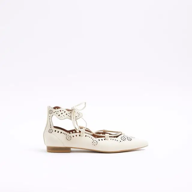 Cream Cut Out Lace Up Ballet Pumps, £50, River Island