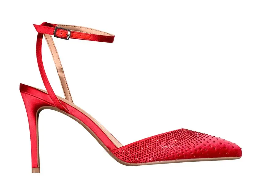 Red Satin Embellished Stiletto Heel Court Shoes, £35.99, New Look