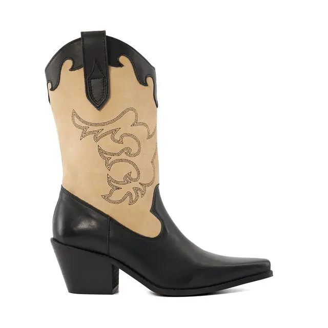 Prickly embroidered mix cowboy boots, £200, Dune London 