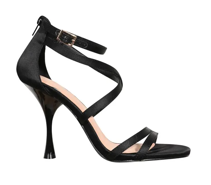 Black Satin Multi Strap Stiletto Heel Sandals, £37.99, New Look