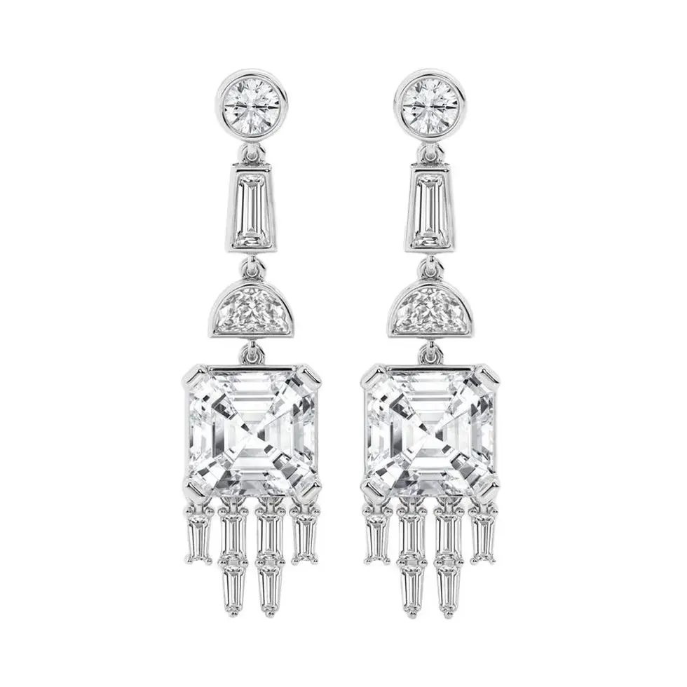 5 ctw Asscher Lab Grown Diamond Drop Earrings