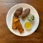 meatloaf and sweet potato meal on plate