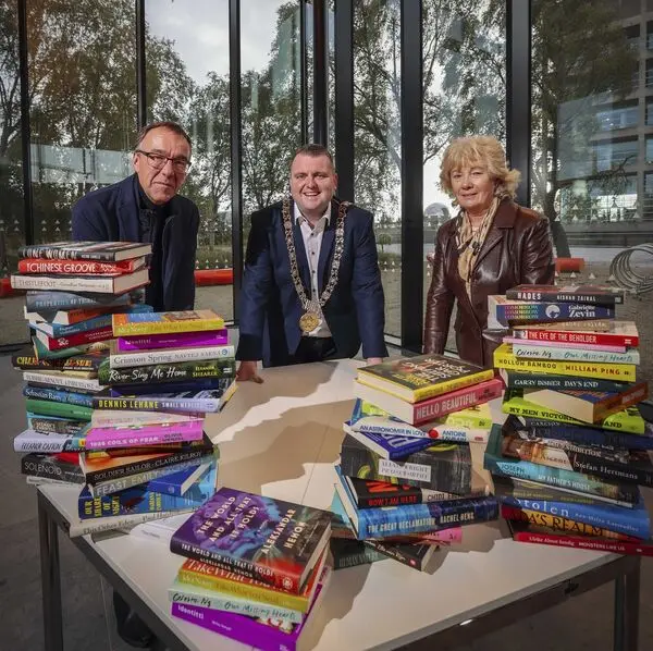  Lord Mayor of Dublin Daithi De Roiste with Professor Chris Morash, Chair of the judging panel and Mairead Owens, Dublin City Librarian. Picture: Fennell Photography