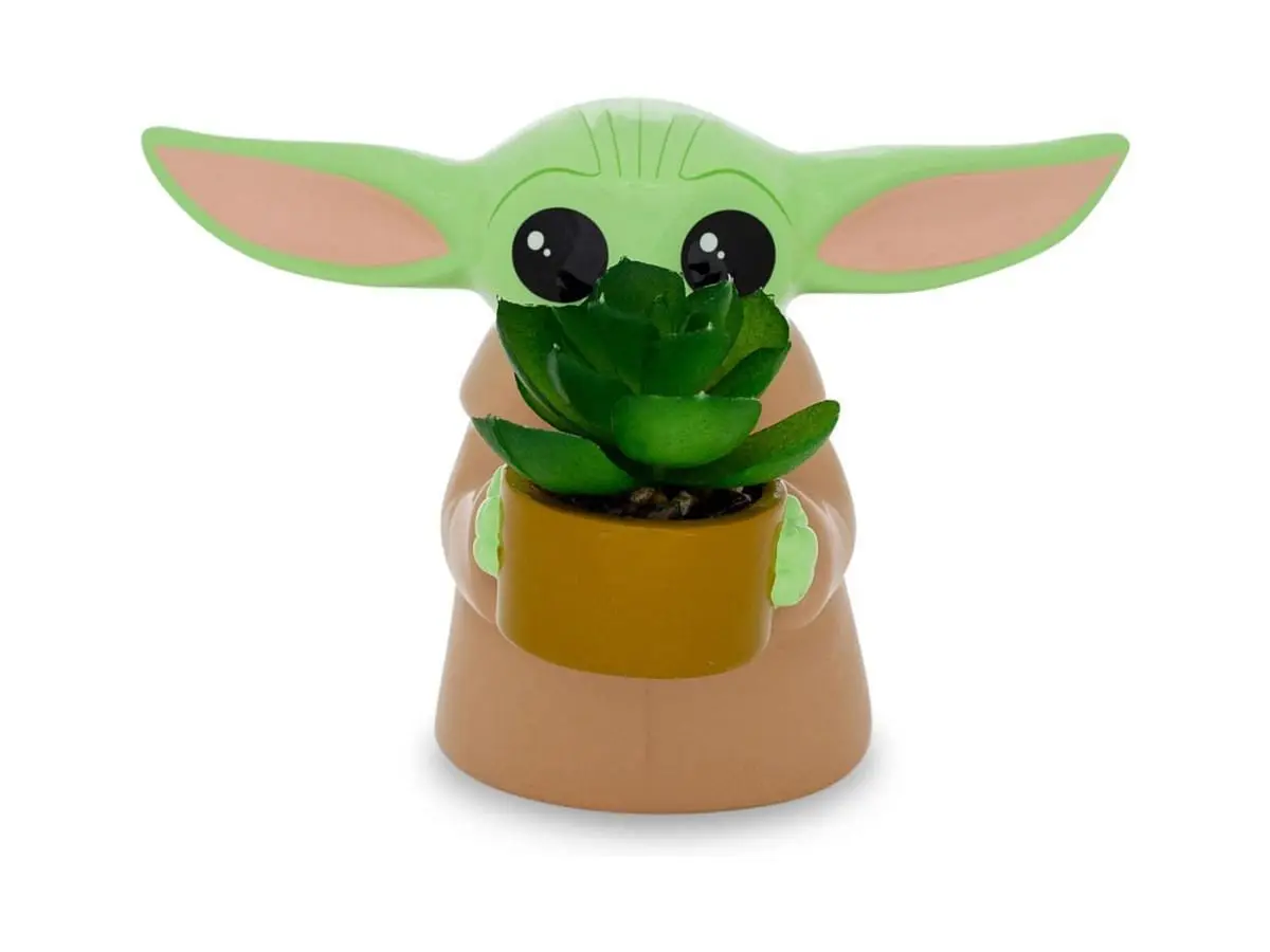 Star Wars home decor: The Mandalorian Grogu Ceramic 4-Inch Mini Planter with Artificial Succulent (Image via Amazon)