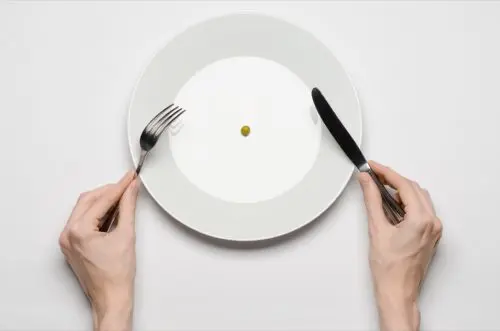 fad dieting with an empty plate, pea on empty plate, aging quicker