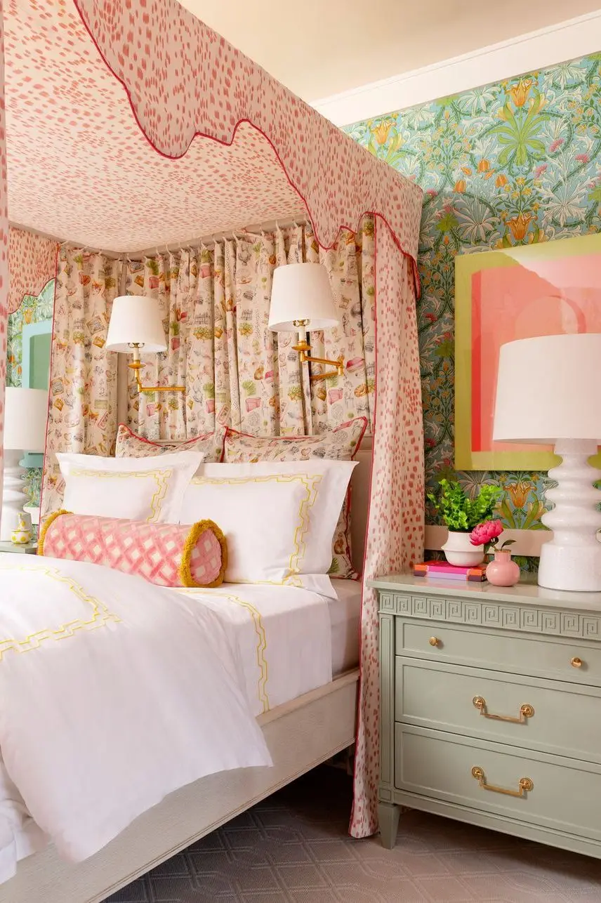 a bedroom with a bed and lamps a bedroom with a bed and lamps