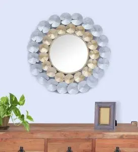 Multicolour Iron & Glass Habika Wall MirrorM-Sun Leaf Mirror Décor | Photo Credit: Vedas Exports