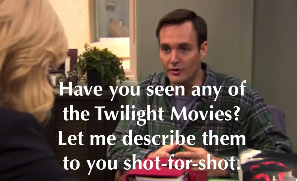 Will Forte offers to describe Twilight movies shot for shot on Parks and Recreation.